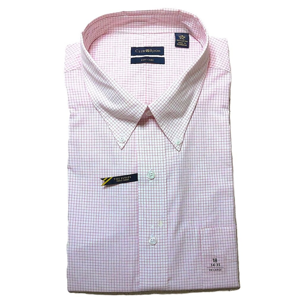 New Club Room Men's Dress Shirt Easy Care Button Down Pink & White NWT Sz XXL